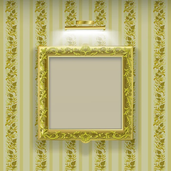 Gouden Vierkante Frame Met Spotlight Groene Achtergrond — Stockvector
