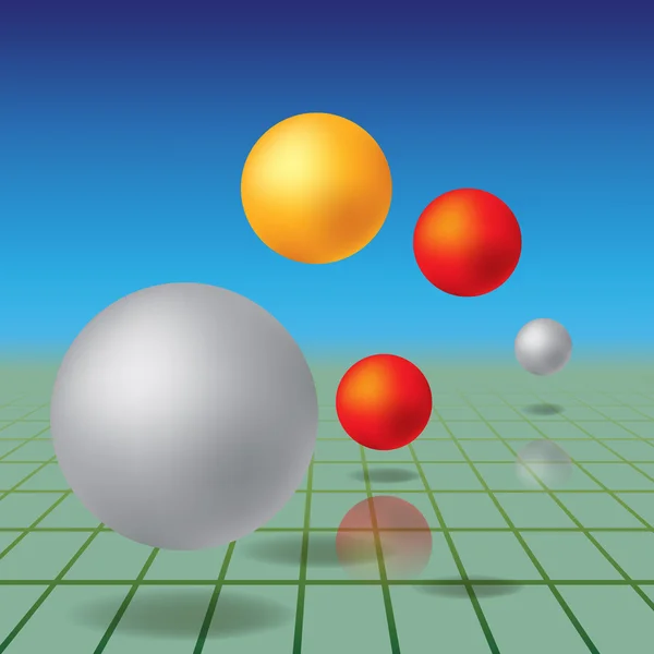 抽象背景颜色的球在绿色方块 — 图库矢量图片