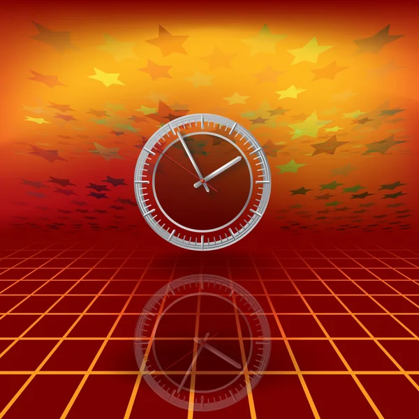 红色背景上的时钟与抽象图 — 图库矢量图片