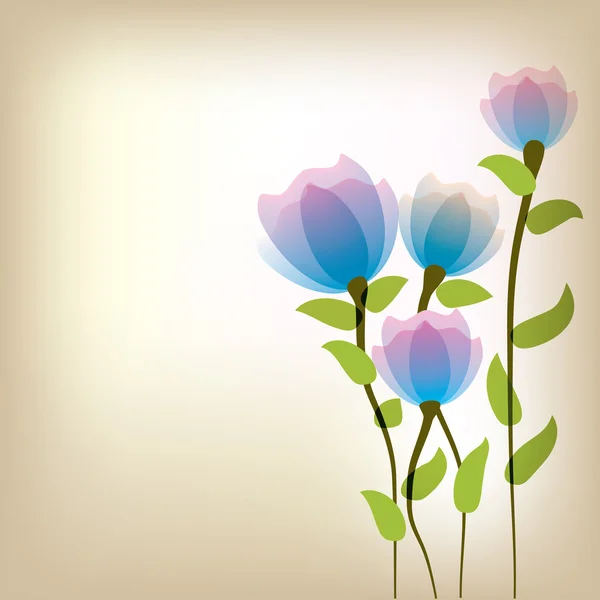 ベージュ色の背景に青い花と抽象的な花のイラスト — ストックベクタ