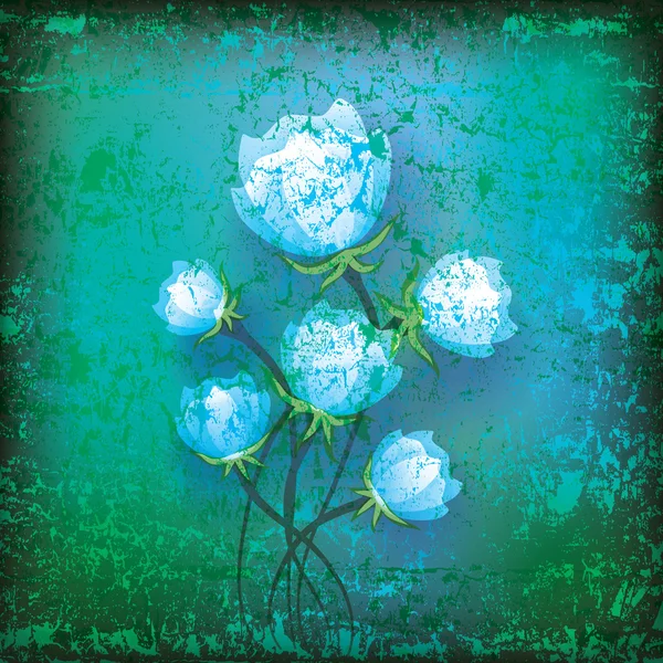 Yeşil Zemin Üzerine Mavi Çiçekli Soyut Çiçek Şekil — Stok Vektör