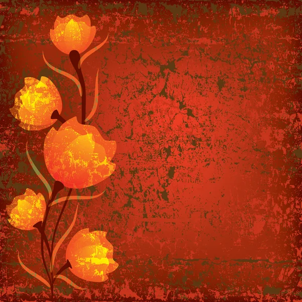 Ilustración Abstracta Con Flores Rojas Sobre Fondo Grunge — Archivo Imágenes Vectoriales