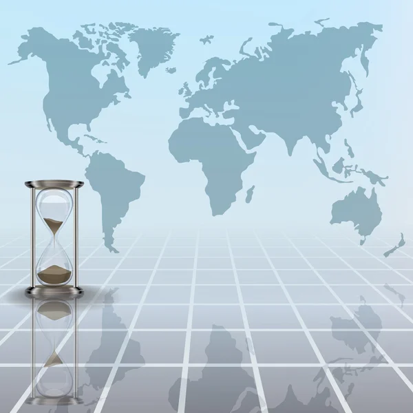 Abstraktní obrázek s mapou přesýpací hodiny a země — Stockový vektor