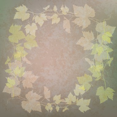 grunge illustration with grape leaves on green clipart