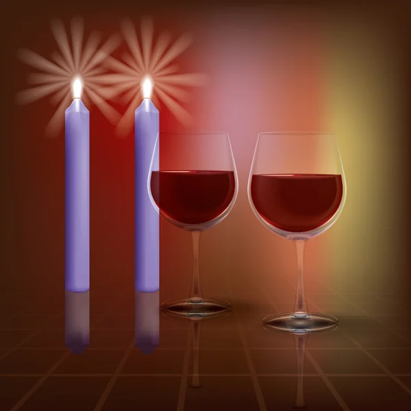 Abstract illustration with candles and wineglass on dark — Stock Vector