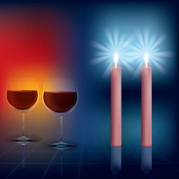 Illustrazione astratta con candele e bicchieri da vino al buio — Vettoriale Stock