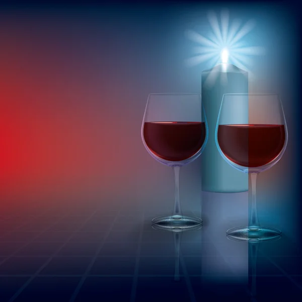Ilustração abstrata com velas e vinho no escuro — Vetor de Stock
