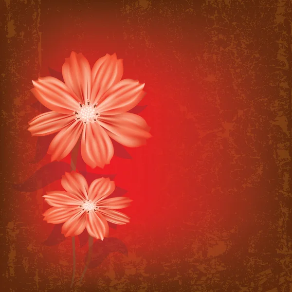 抽象 grunge 例证与红色花朵 — 图库矢量图片