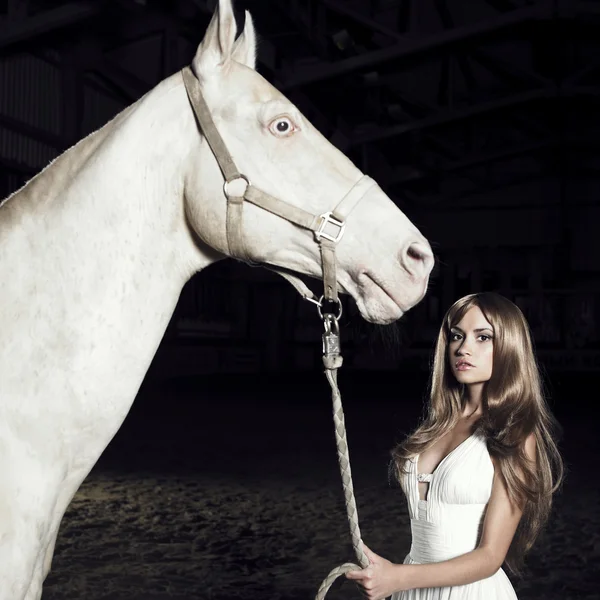 Gyönyörű lány és ló — Stock Fotó