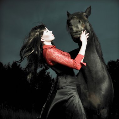 Beautiful girl and horse clipart