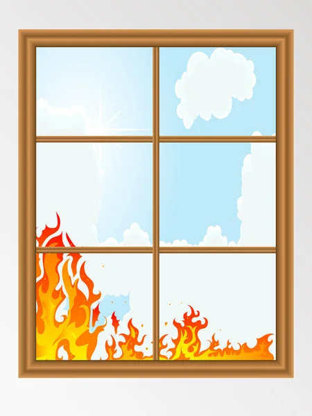 Fuego detrás de la ventana — Archivo Imágenes Vectoriales