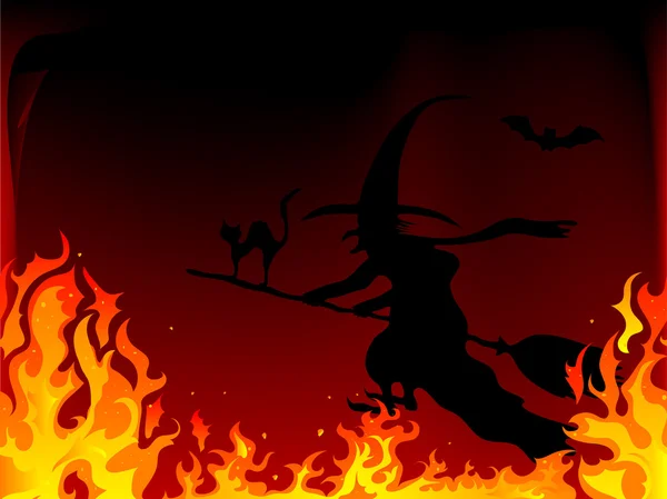巫婆在火中 — 图库矢量图片