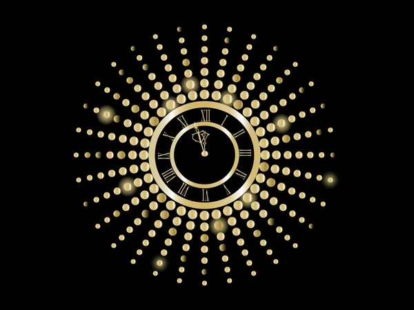 黑色和金色新年时钟 — 图库矢量图片