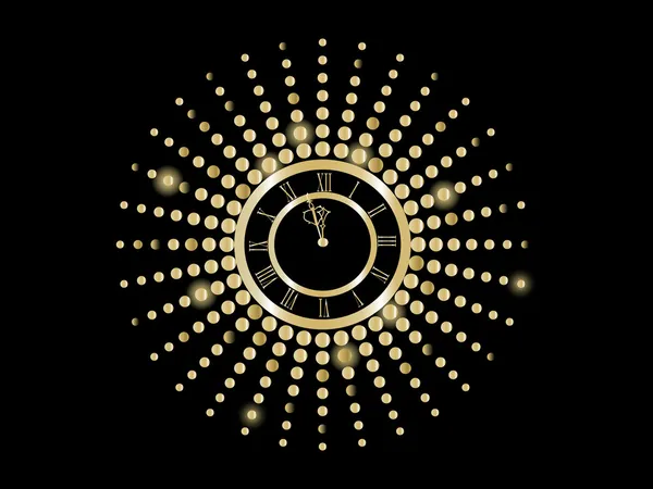 Black and gold New Year clock — Stock Vector