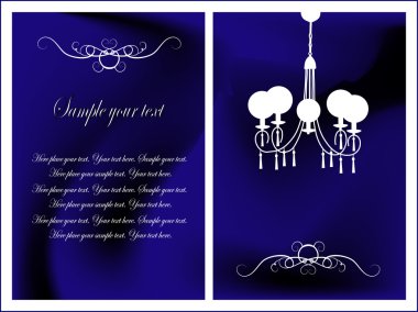 Blue card with antique chandelier clipart