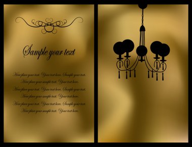 Golden card with antique chandelier clipart