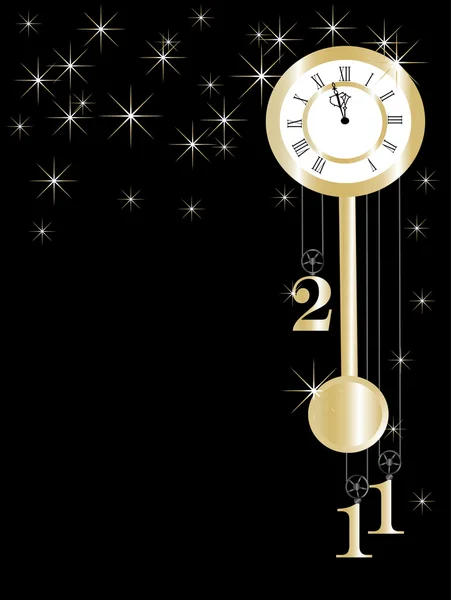 新的一年中 黄金和黑色时钟 — 图库矢量图片