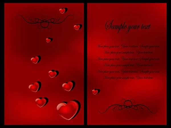 赤いバレンタイン心の招待状 — ストックベクタ