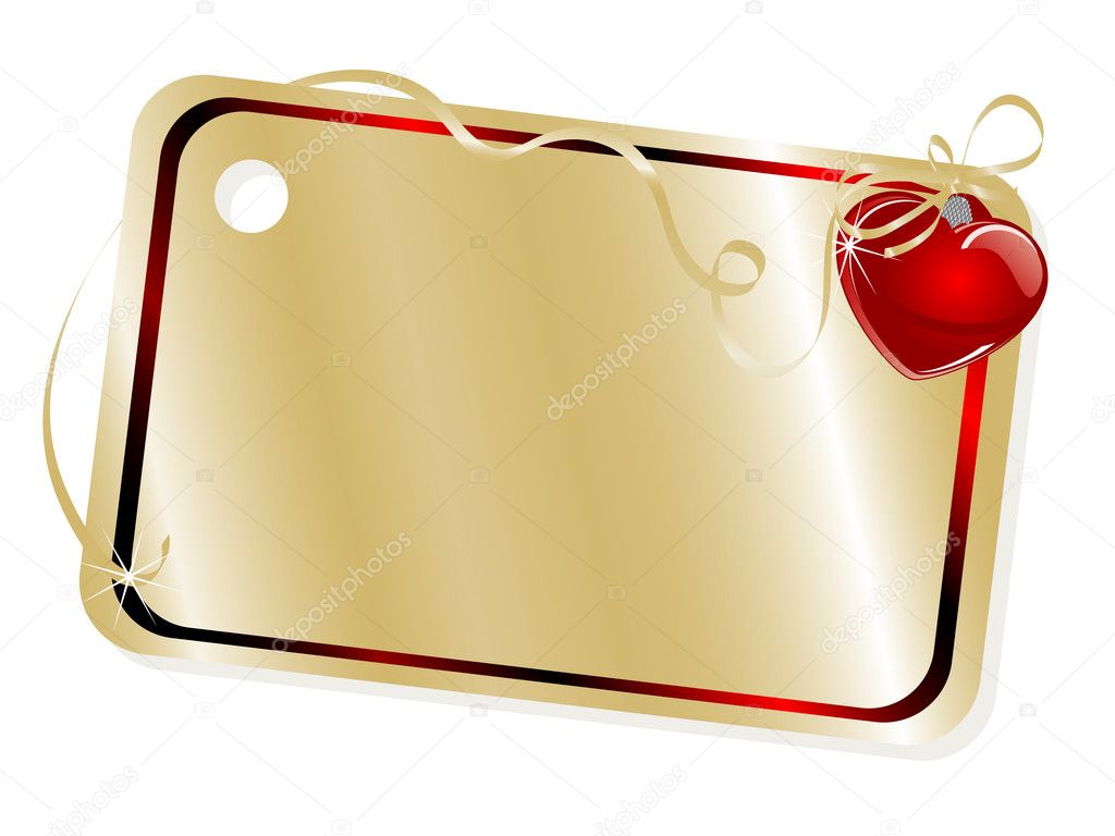 Golden name tag with red heart