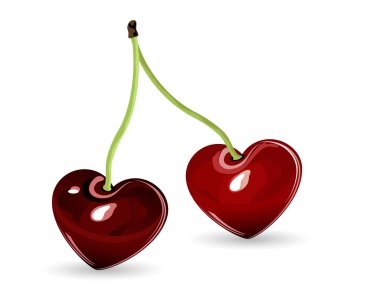 Two red cherries as hearts clipart