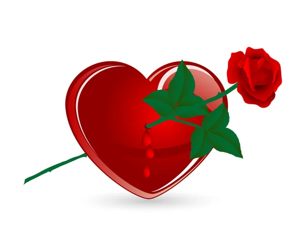 Rotes Herz Durchbohrt Von Roter Rose — Stockvektor