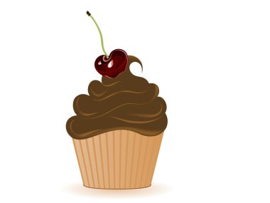 Chocolate cupcake with fresh cherry clipart