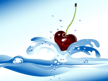 Cherry flopping down in to the water clipart