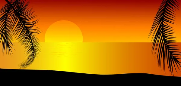 Orange Sunset Beach — Stock Vector