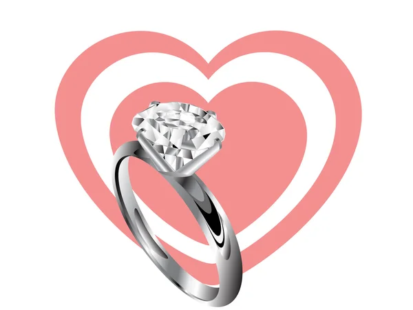 钻石戒指和两个玫瑰心 — 图库矢量图片
