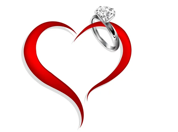 Αφηρημένη Κόκκινη Καρδιά Διαμαντένιο Δαχτυλίδι — Διανυσματικό Αρχείο