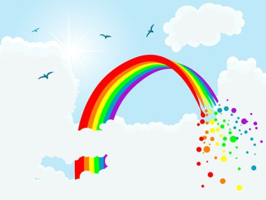 Multi colored magic rainbow and clouds clipart