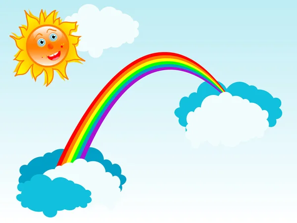 Sol y arco iris — Vector de stock