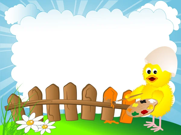 Chick and fence — Stock Vector