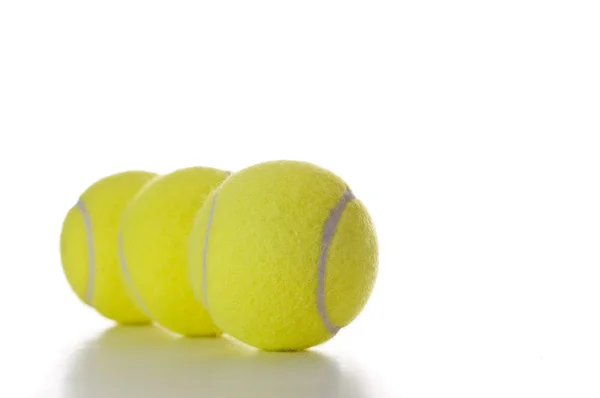 Three Yellow Tennis Balls Row While Some Shadow — Stock Photo, Image