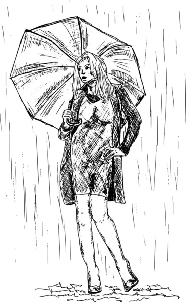 Gadis dalam hujan - Stok Vektor