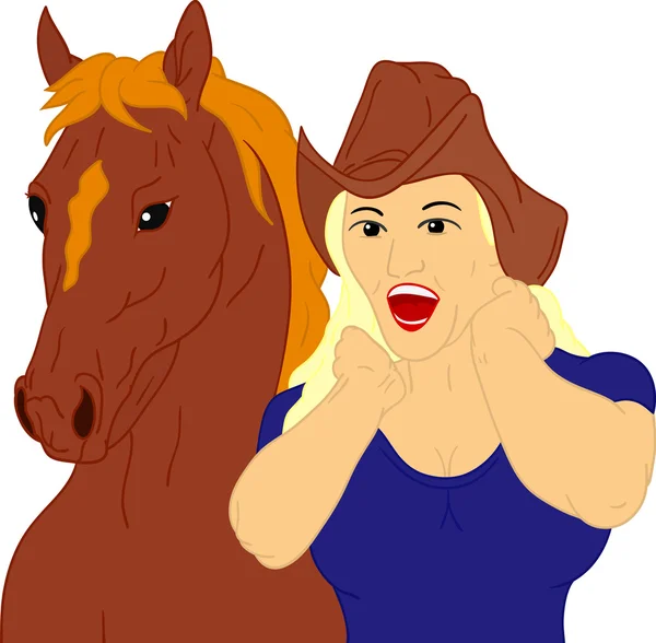 Chica con su caballo — Vector de stock
