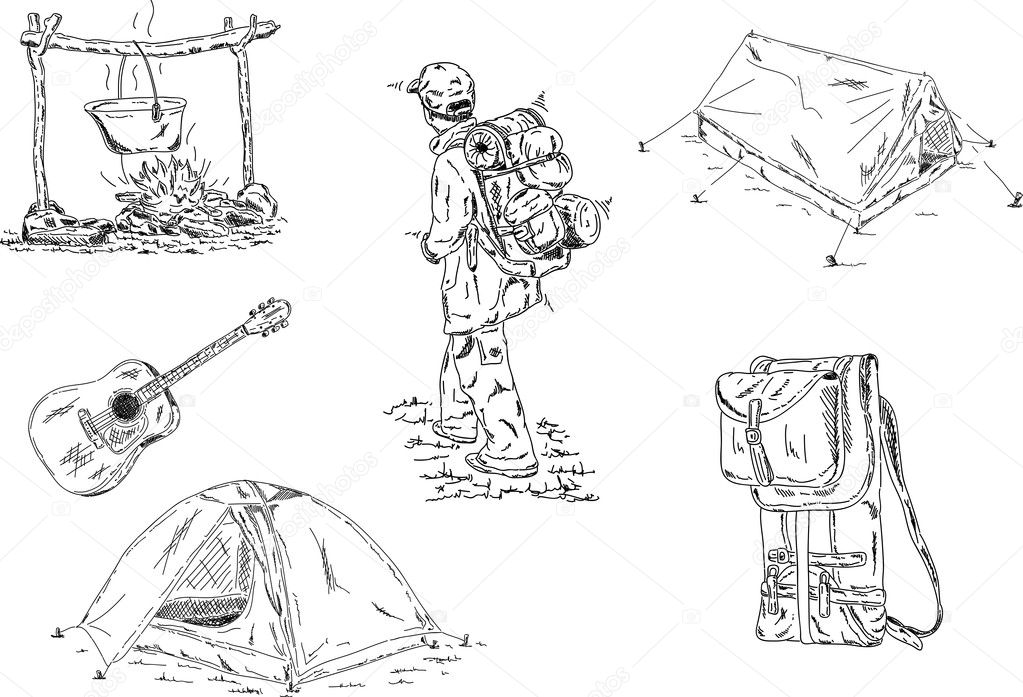 Vector - camping set isolated on background