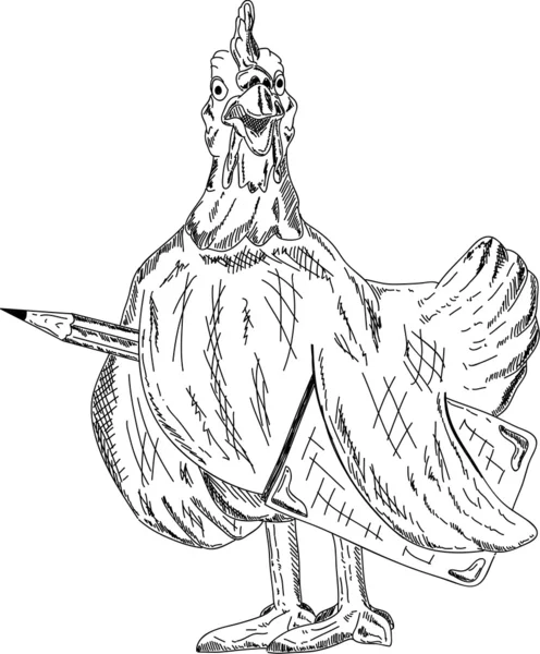Κότα με μολύβι και βιβλίο — Διανυσματικό Αρχείο