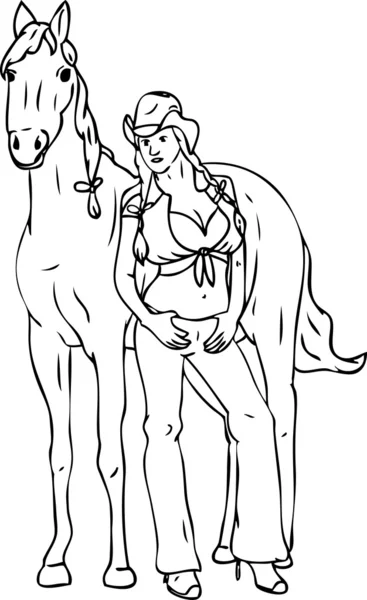 彼女の馬を持つ少女 — ストックベクタ