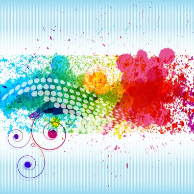 Color paint splashes. Gradient vector background on blue and whi clipart