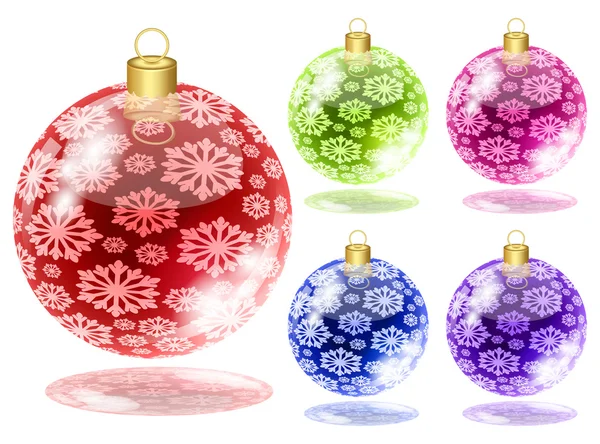 Набор рождественских шаров со снегом, изолированным на белом — стоковый вектор