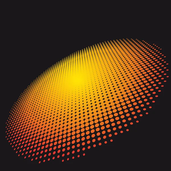 Orange Circle of halftone on a dark background. — Stock Vector