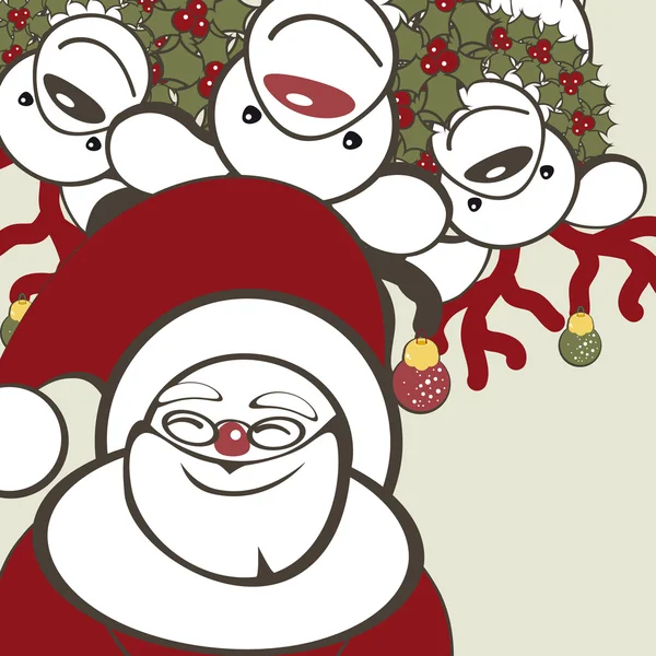 Fondo de Navidad con renos divertidos y Santa Claus . — Archivo Imágenes Vectoriales