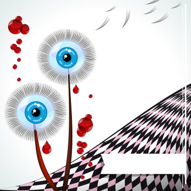 Blue-eyed dandelions - vector emo card. clipart