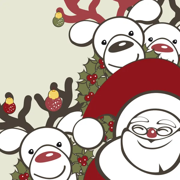 Fondo de Navidad con renos divertidos y Santa Claus . — Vector de stock