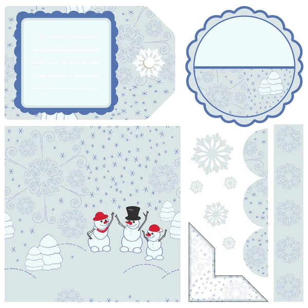 Різдвяний безшовний візерунок з сім'єю сніговиків та іншими елементами для вас — стоковий вектор