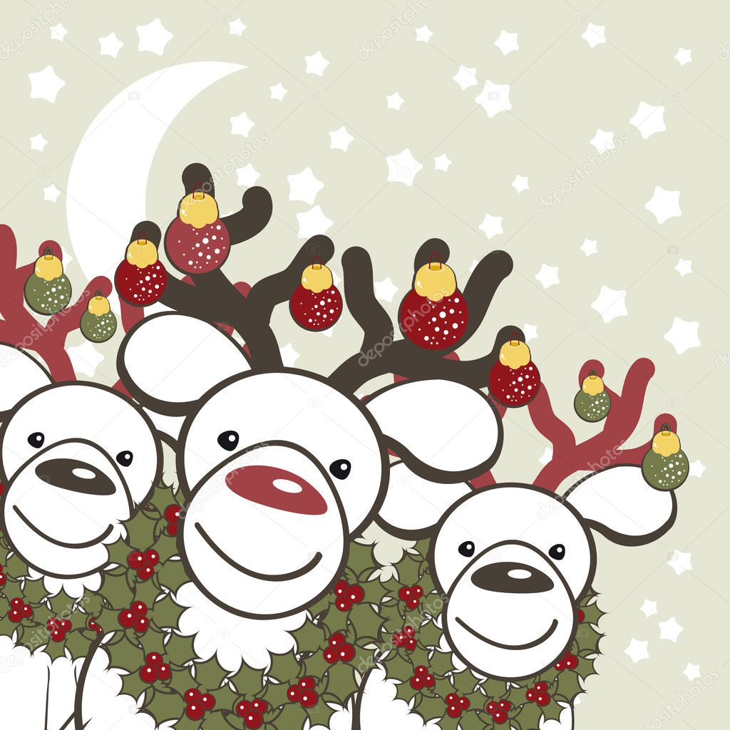 Christmas background with funny reindeers Santa Claus.