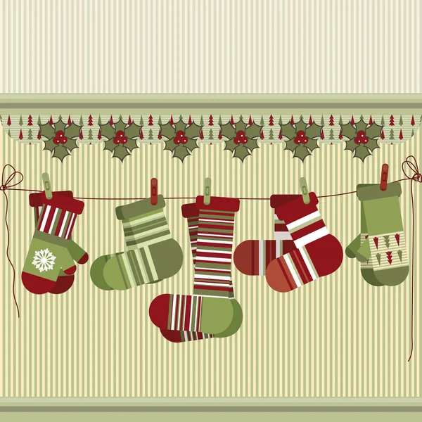 复古圣诞背景与袜子和连指手套. — 图库矢量图片
