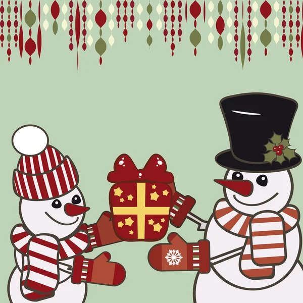 Retro vánoční přání s sněhuláci. — Stockový vektor