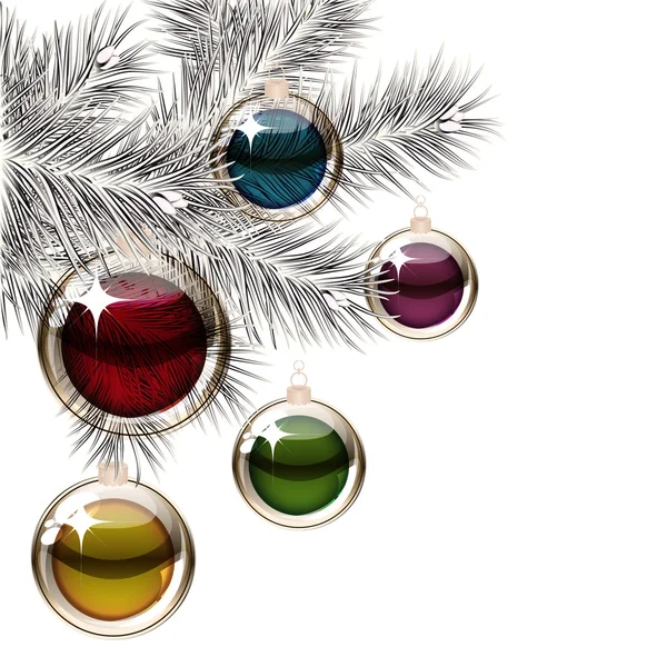 Árbol de Navidad y bolas transparentes — Vector de stock